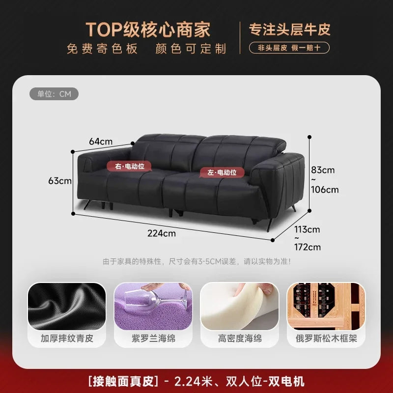 Designer Elektro-Ledersofa mit Schlaffunktion – Großes, verstellbares Luxus Sofa aus Rindsleder, ausziehbar & individuell konfigurierbar