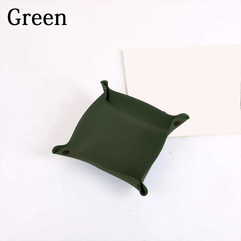 Nordic Style PU-Leder Ablageschale – Faltbarer Desktop Organizer für Schlüssel, Schmuck & Kosmetik | Quadratische Aufbewahrungsbox
