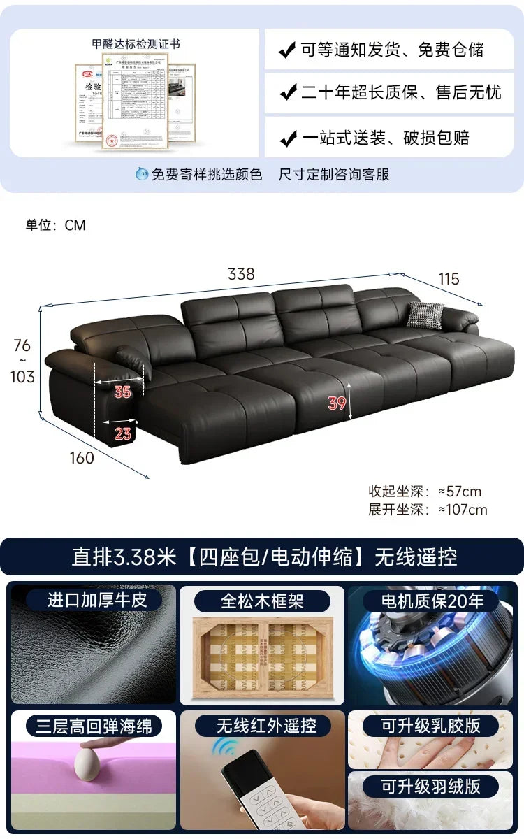 Luxuriöses schwarzes Echtleder Sofa mit Relax- & Schlaffunktion – Modernes Designer Ecksofa & Daybed für stilvolle Wohnzimmer