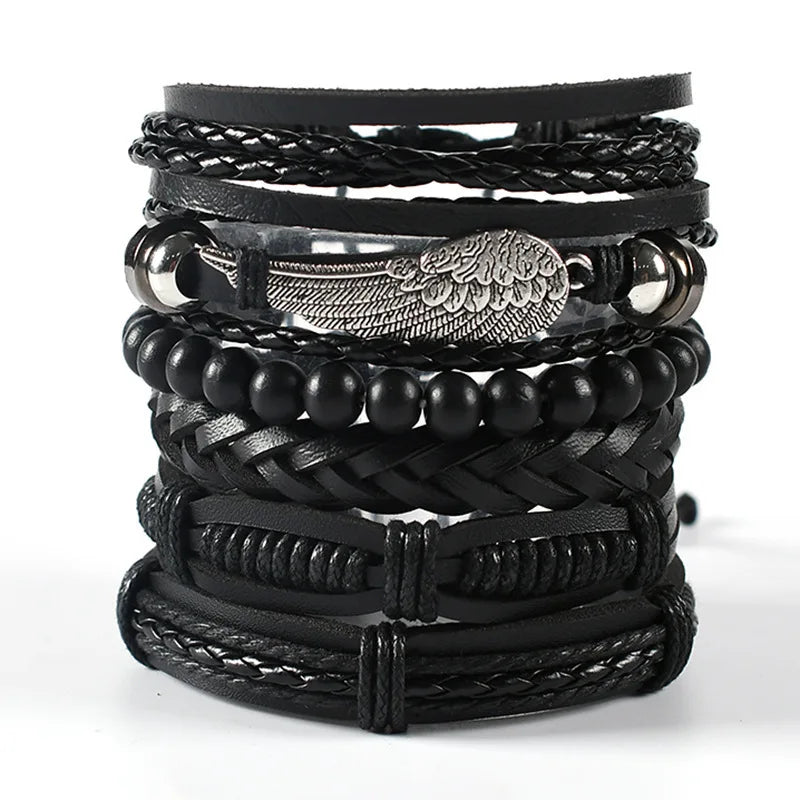 Conjunto de brazalete de cuero multicapa punk: brazalete gótico antiguo con encanto de totenkopf, Augen y Stern en estilo rock Y2K para hombres