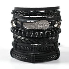 Conjunto de brazalete de cuero multicapa punk: brazalete gótico antiguo con encanto de totenkopf, Augen y Stern en estilo rock Y2K para hombres