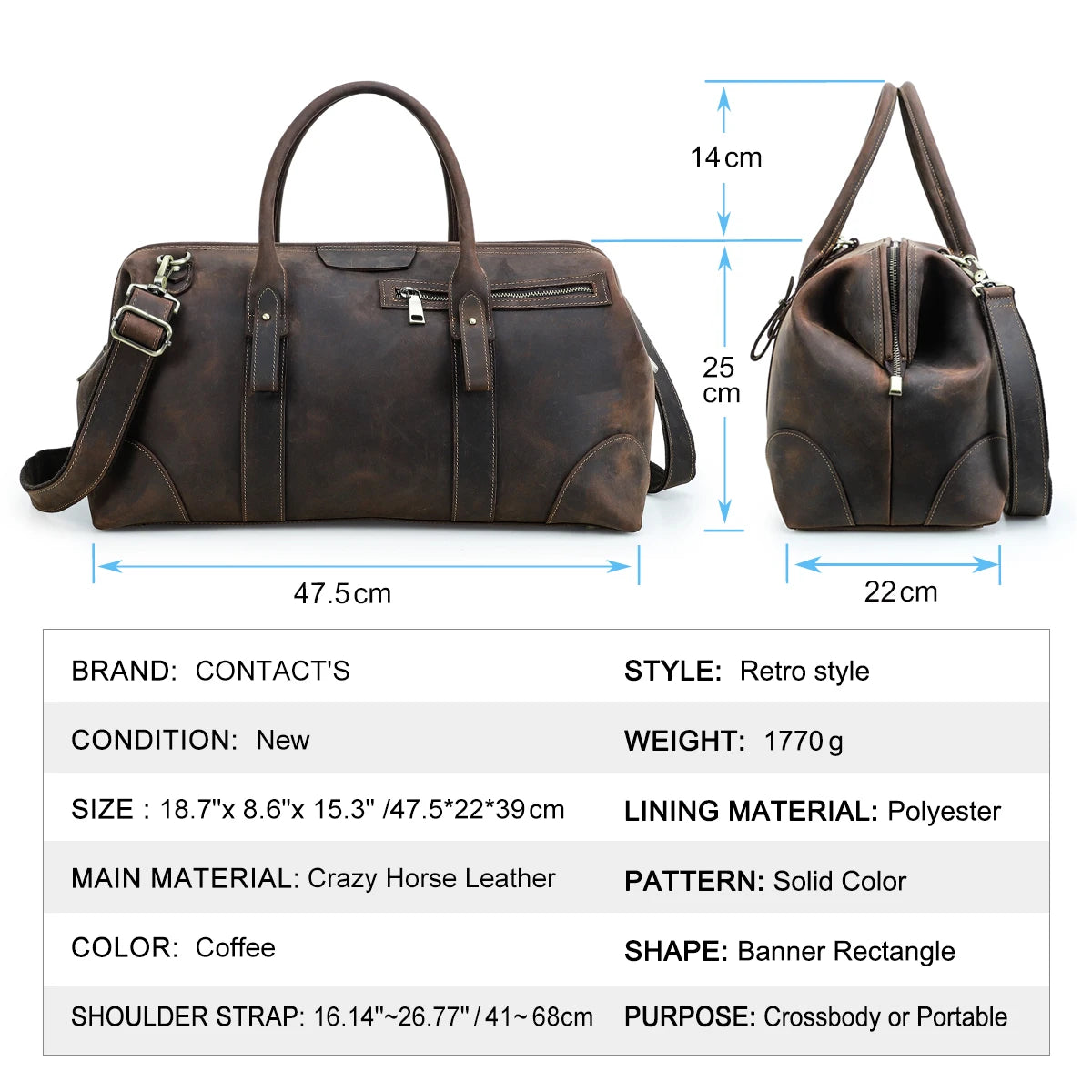 CONTACT’S Große Leder Reisetasche für Herren – Robuste Duffel & Travel Tote aus echtem Rindsleder mit Laptopfach