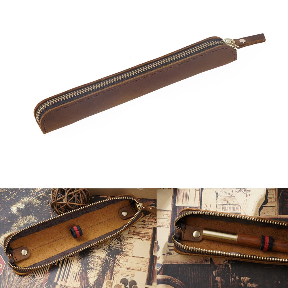 Mini cuir Stifteetui mit Reißverschluss – véritable étui à stylos en cuir pour votre sac de rangement pour l'école et le bureau