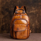 MOTAORA Retro Mini Leder Rucksack Unisex – Handgefertigter Echtleder Chest- &amp; Sling-Backpack im Vintage-Stil 