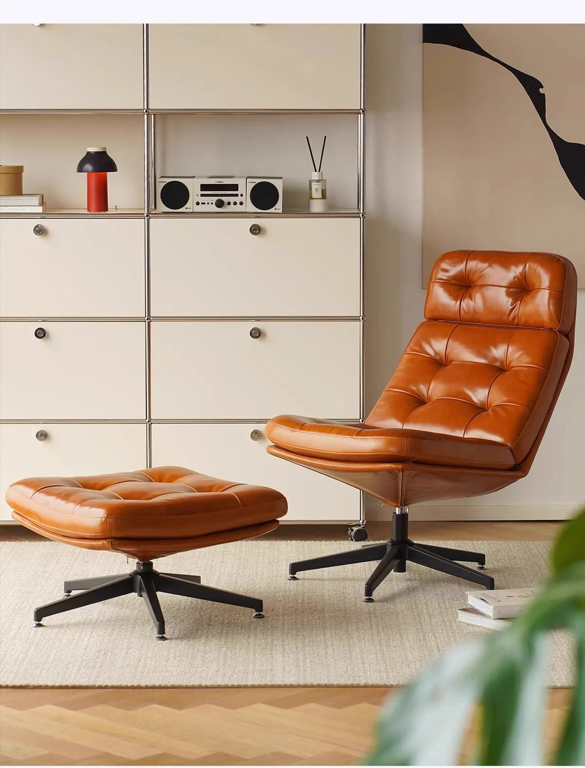 Nordic Light Luxury Bauhaus Ledersessel – Drehbarer Harburg Chair aus Leder &amp; Massivholz, exclusivo sofá individual Relaxstuhl para Wohnzimmer &amp; Büro 