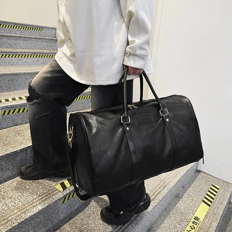 OLN Fitness- &amp; Reisetasche unisex - Bolsa de lona de cuero PU con cierre, bolsa de gimnasio vintage para deportes, viajes y viajes