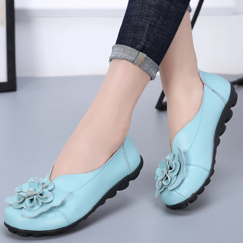 HAJINK Damen Flats – Slip-On Mokassins aus echtem Leder, elegante Ballerinas, Plus Size 35-47, bequeme Alltags- & Freizeitschuhe