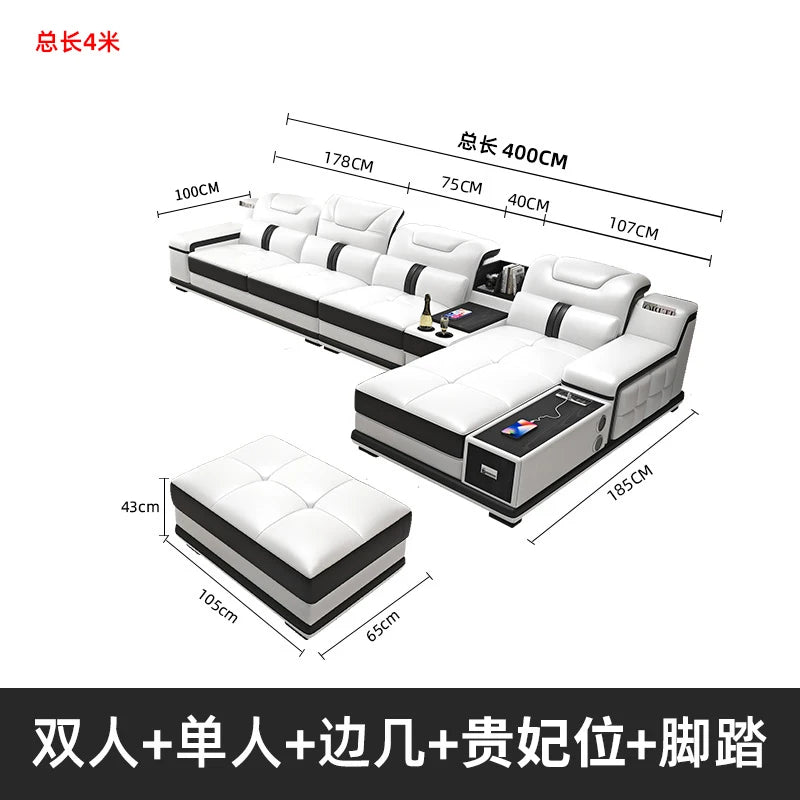 Modernes Luxus Ecksofa en Leder – Canapé multifonctionnel en forme de L, canapé d'immersion design minimaliste pour femmes de style