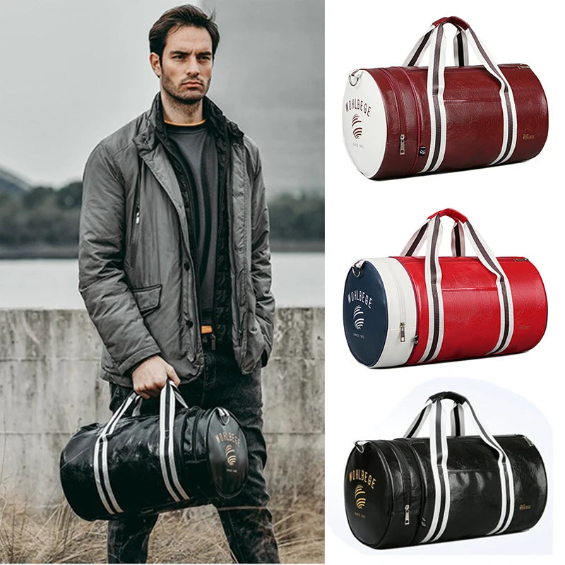OLN Herren Gym Bag aus PU-Leder – Sportliche Duffle & Reisetasche für Fitness, Business & Wochenende mit Schulterriemen