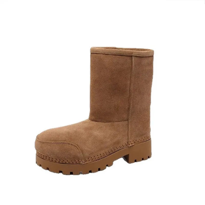 Damen Snow Boots mit dicker Plateausohle – Warme Winterstiefel aus Leder- & Felloptik, gefüttert & wasserdicht, auch in großen Größen