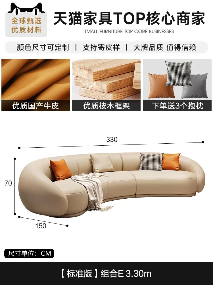 Luxuriöses Apartment Leder Sofa im italienischen Vintage-Stil – Canapé de salon design confortable en cuir véritable &amp; Holz