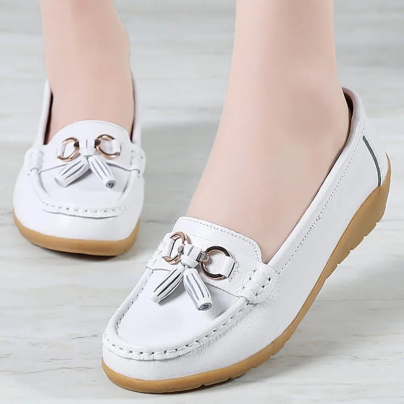 HAJINK Damen Flats – Bequeme Slip-On Oxfords aus echtem Leder, Casual Moccasins für Alltag & Freizeit, Plus Size