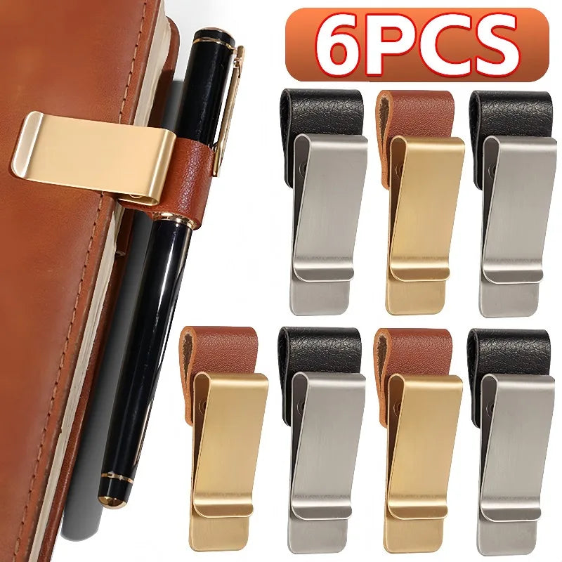 Edelstahl Leder Stiftclip – Porte-stylo pratique et support pour journaux, bureaux et écoles (1–6 pièces) 