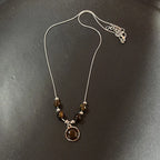 Vintage Halskette mit braunem Stein-Anhänger – Eleganter Layering Choker & Clavicle Chain aus Edelstahl für Damen & Herren