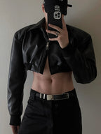 Herren Cropped PU-Lederjacke mit Reißverschluss – Luxus Designer Kurzjacke im europäischen Runway-Stil für Frühling & Herbst