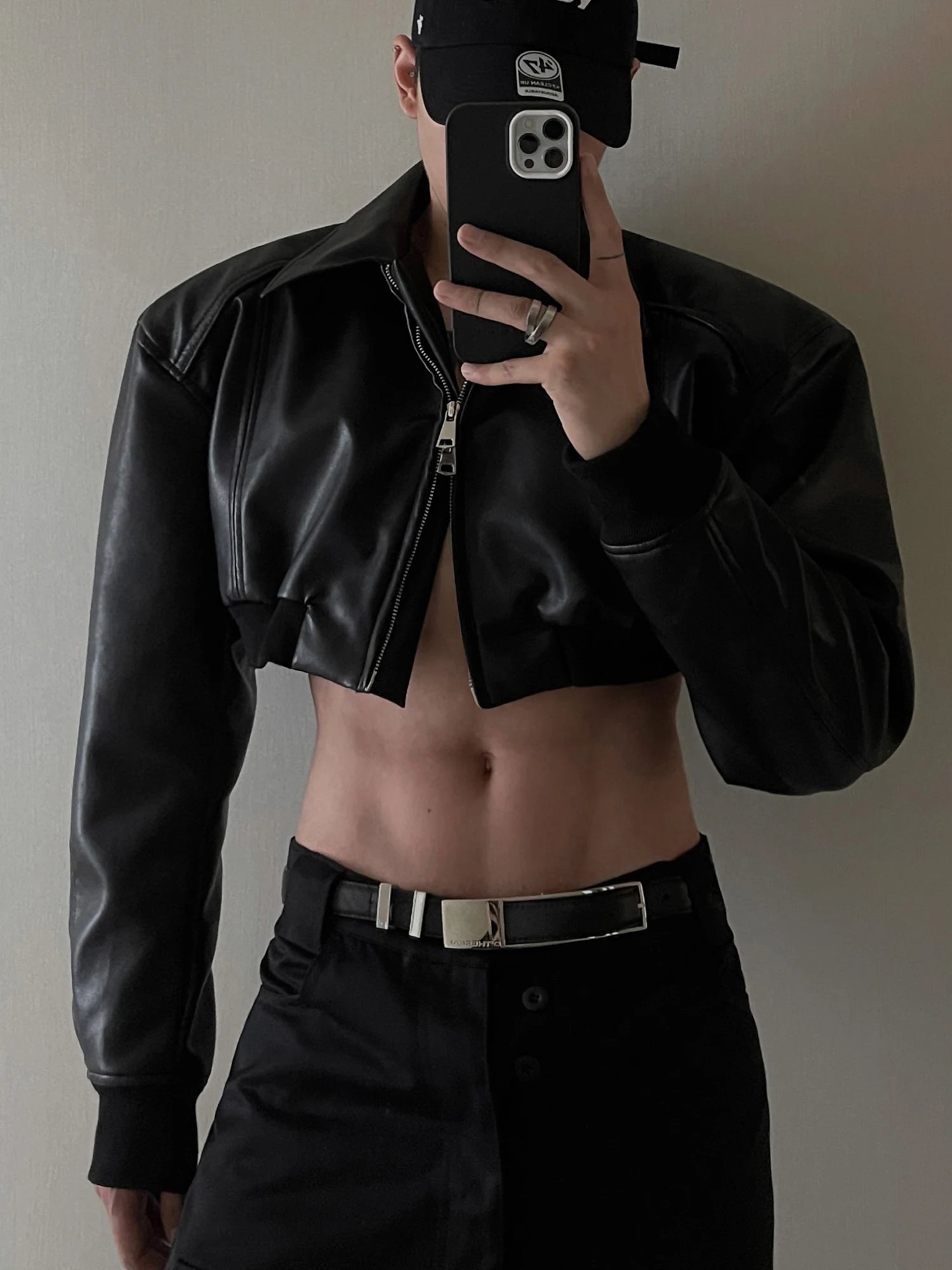 Herren Cropped PU-Lederjacke mit Reißverschluss – Luxus Designer Kurzjacke im europäischen Runway-Stil für Frühling & Herbst