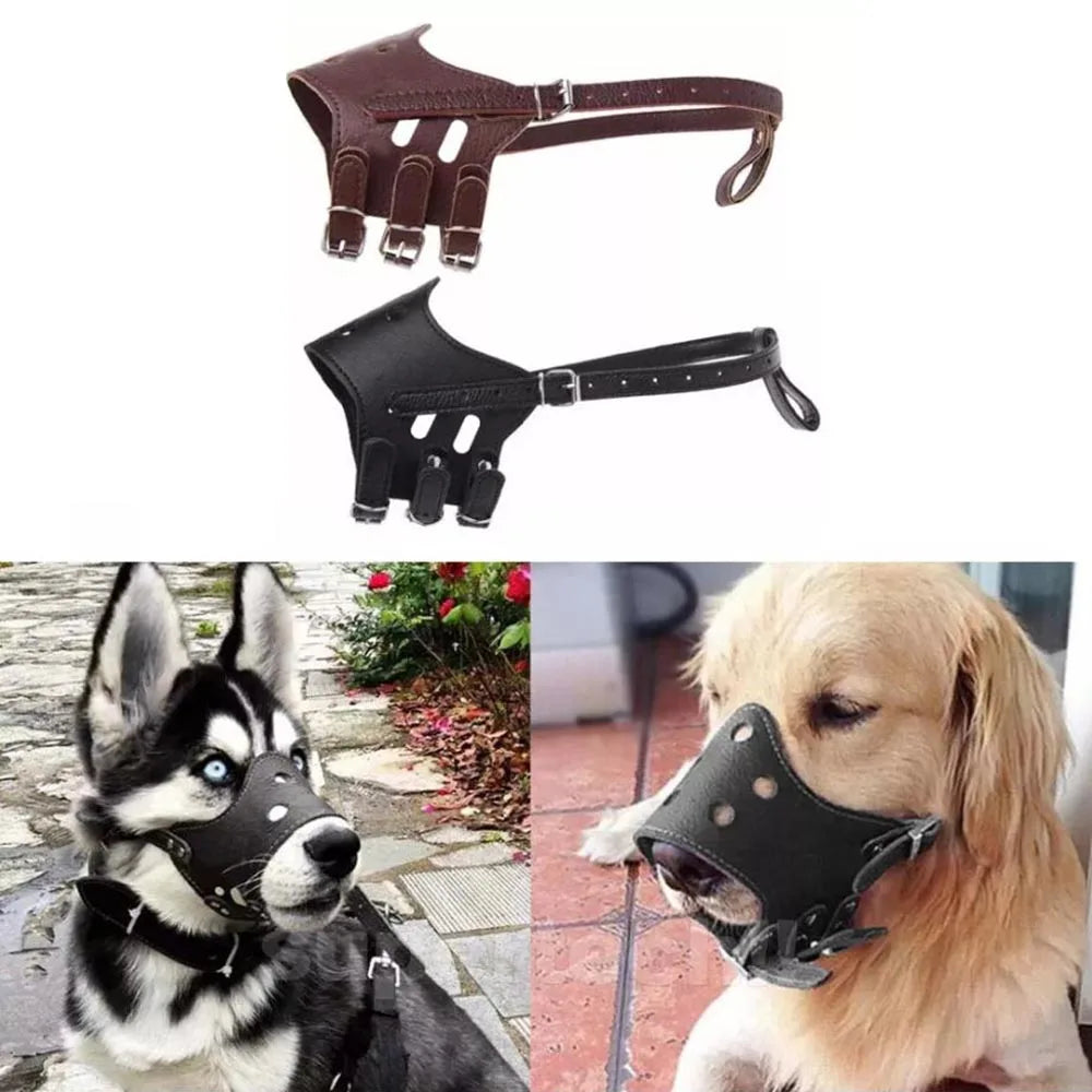 Ceinture en cuir blanc pour chiens de grande et moyenne taille – Verstellbarer Anti-Bellen, Beißen &amp; Kauen Maulschutz für Training &amp; Alltag 
