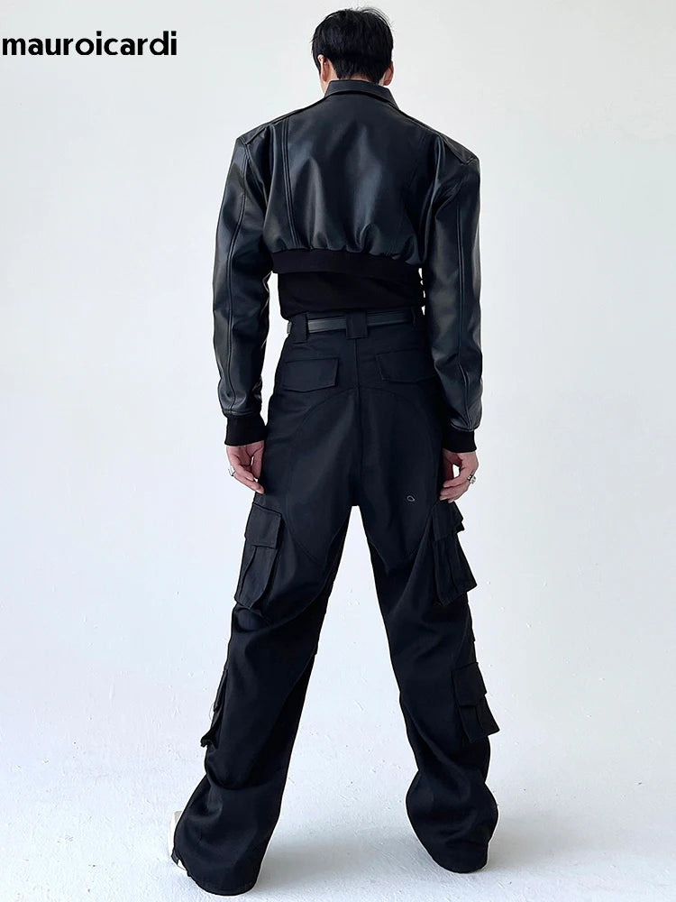 Herren Cropped PU-Lederjacke mit Reißverschluss – Luxus Designer Kurzjacke im europäischen Runway-Stil für Frühling & Herbst