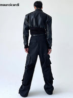 Herren Cropped PU-Lederjacke mit Reißverschluss – Luxus Designer Kurzjacke im europäischen Runway-Stil für Frühling & Herbst