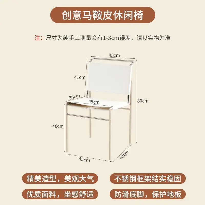 Minimalistischer Leder-Esszimmerstuhl im Vintage-Stil – Eleganter Designerstuhl mit Edelstahlrohr-Gestell für modernes Wohnen