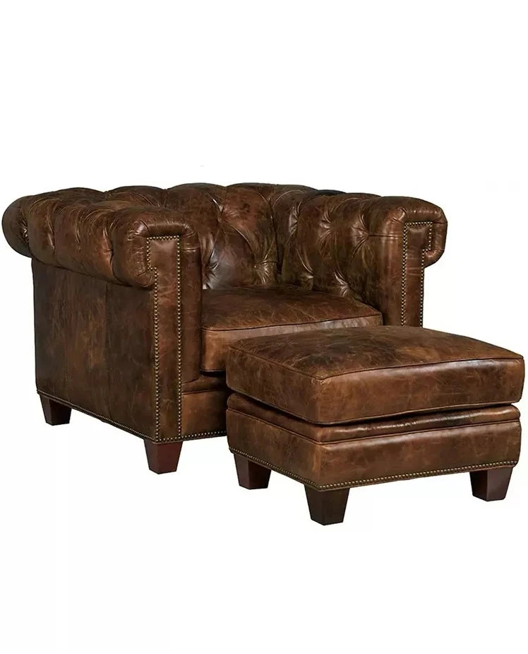 Chesterfield Sofa aus echtem Leder – Hochwertiges Oil-Wax Leder Sofa im American Style, 3-Sitzer Luxus Couch für Wohnzimmer