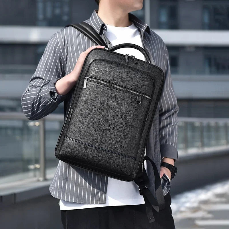 Executive PU-Leder Rucksack für Herren – USB-Ladefunktion, Business & Office Laptop-Backpack, Reisetasche