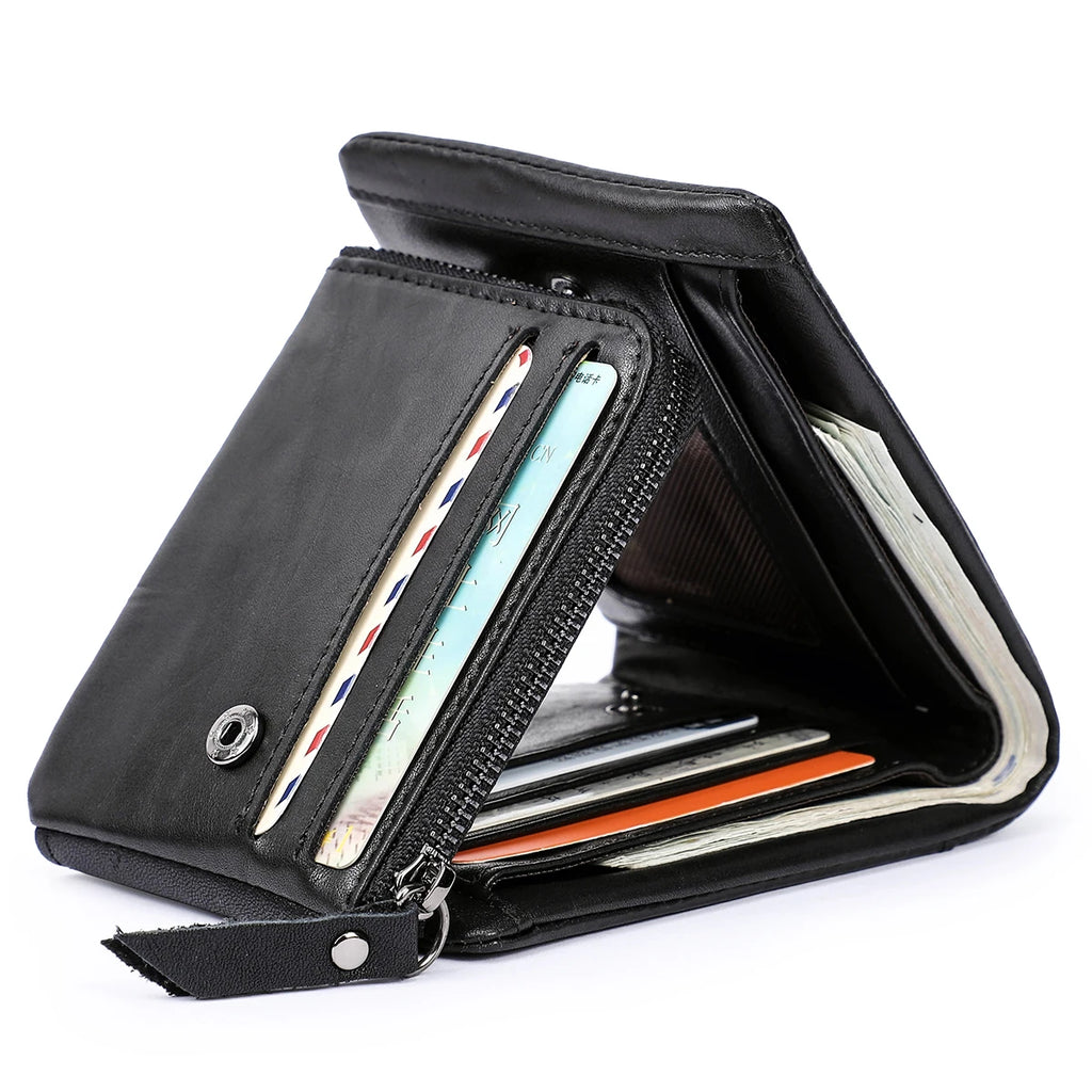 CONTACT’S Herren Geldbörse aus echtem Crazy Horse Leder – Vintage Trifold Wallet mit Reißverschluss-Münzfach, Karten- und Fotoeinschub