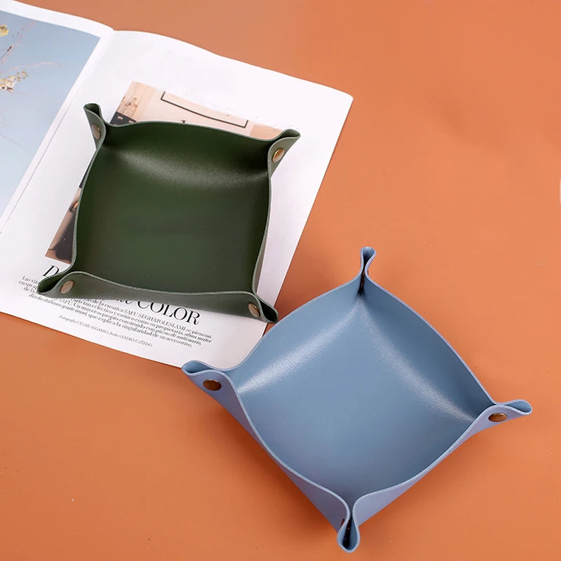Nordic Style PU-Leder Ablageschale – Faltbarer Desktop Organizer für Schlüssel, Schmuck & Kosmetik | Quadratische Aufbewahrungsbox