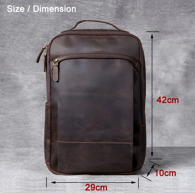 Vintage Herren Rucksack aus Crazy Horse Leder – Mochila para portátil más grande, práctica y robusta para viajes, senderismo y uso diario