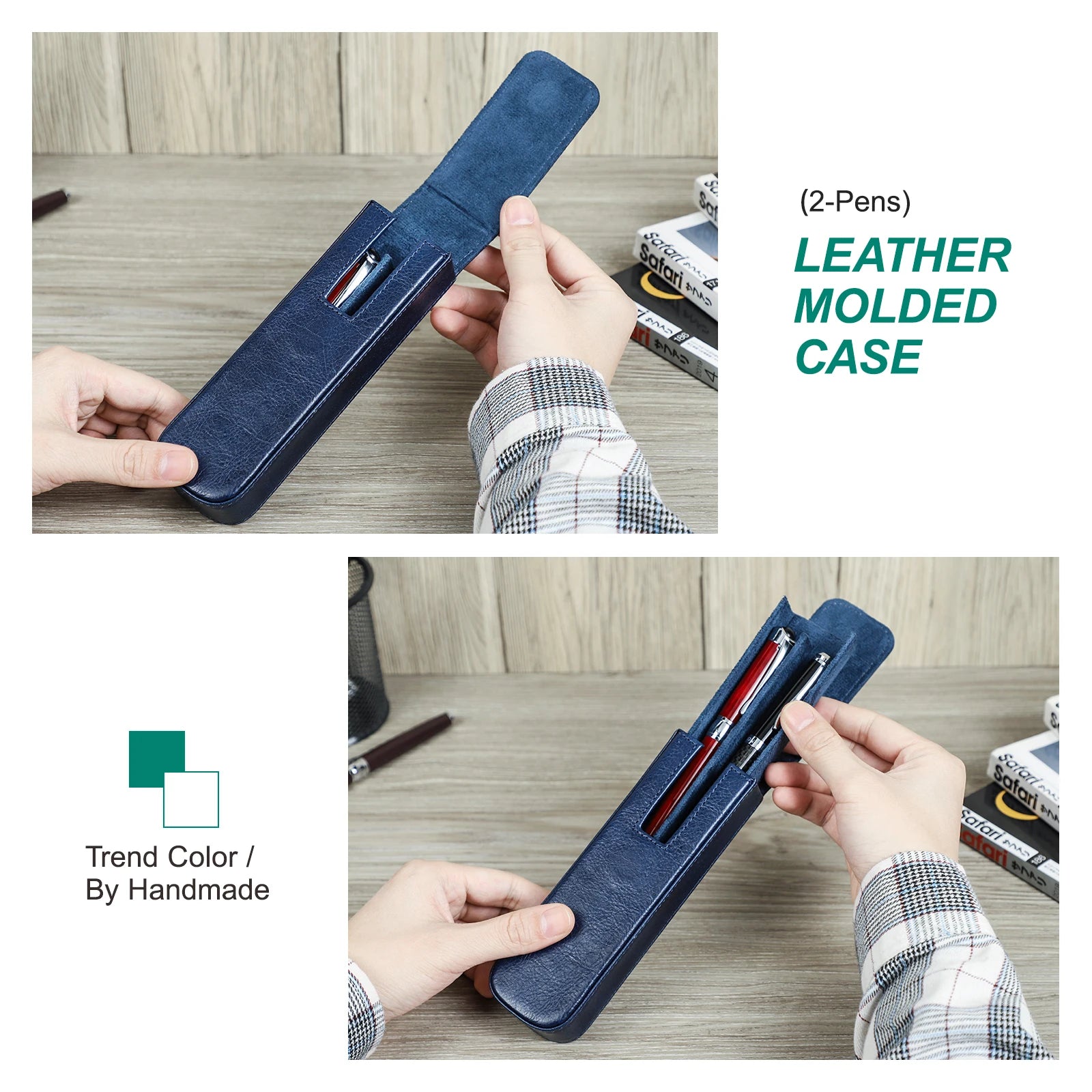 Echtes Leder Füllfederhalter-Etui mit 2 Fächern – Elegante estuche para bolígrafos para viajes, oficinas y escuelas