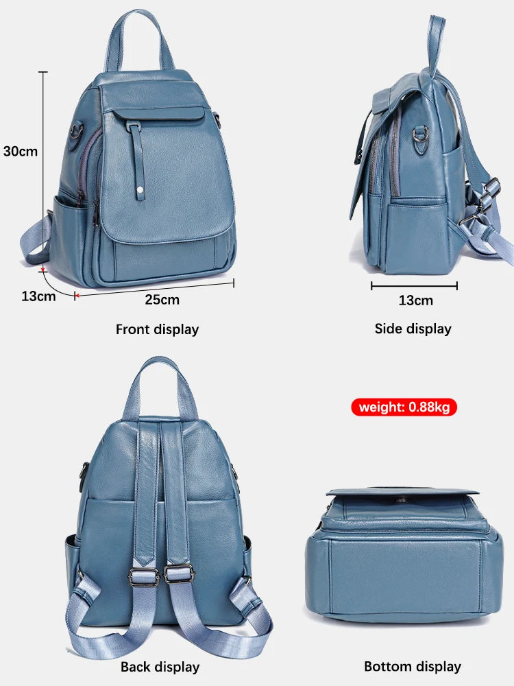 ZENCY Damen Rucksack aus echtem Leder – Modischer Fashion Backpack mit Multifunktionstaschen, hochwertiger Schul- & Reiserucksack für Alltag & Freizeit