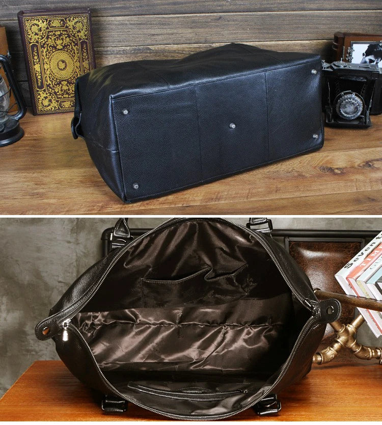 FANCODI Große Leder Reisetasche aus echtem Rindsleder – Elegante bolso de lona y bolso de mano para hombre, schwarze Weekender Schultertasche