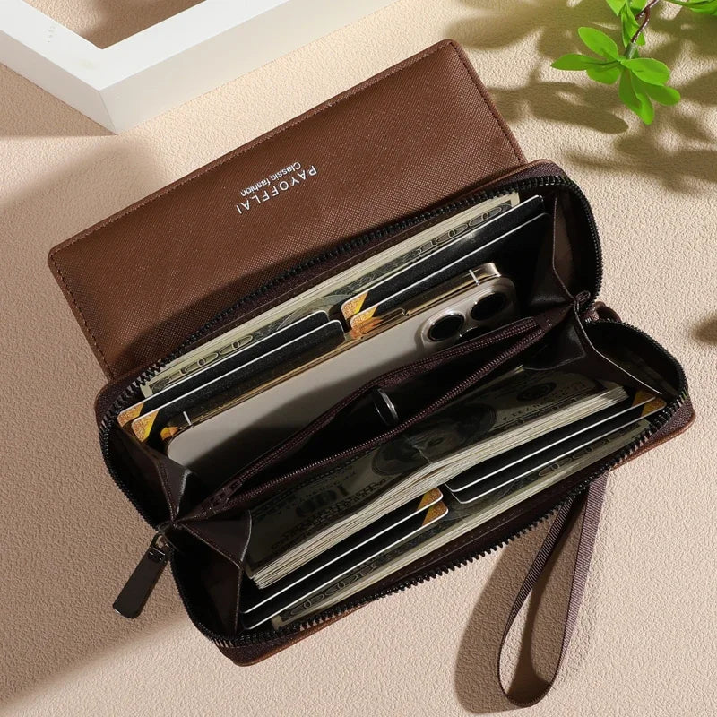 MADLEY Herren Geldbörse – Klassisches PU-Leder Wallet mit Doppel-Lagen, Reißverschlussfach, Karten- und Fotoeinschub, Farbblock-Design