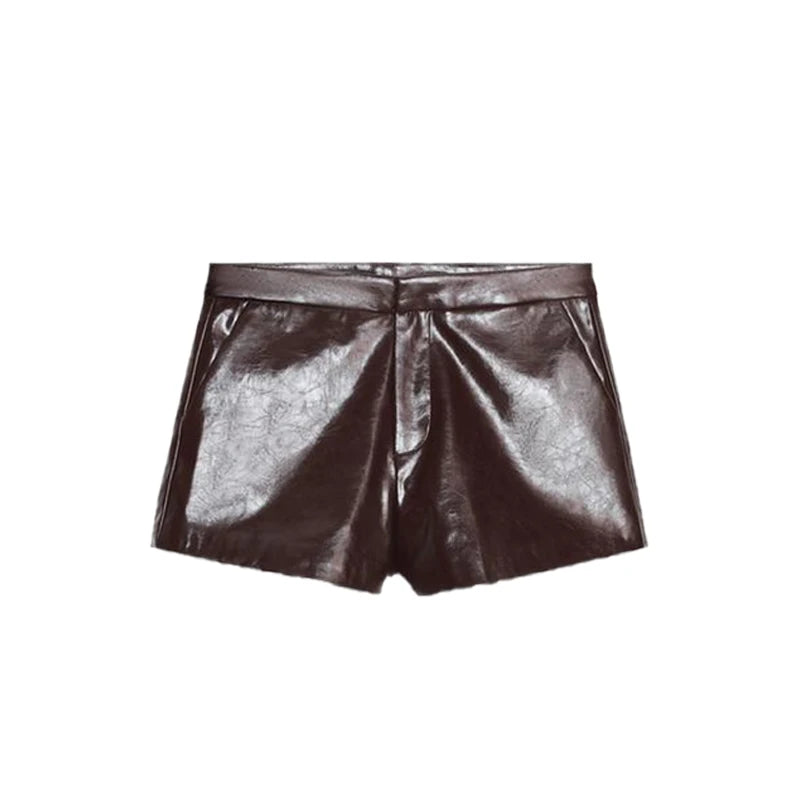 HIGH STREET Damen Leder Zweiteiler 2025 – Cropped Jacke mit Revers & Taschen, gerade Hose, moderner Herbstanzug