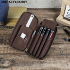 Handgefertigtes Leder Stifteetui mit 4 Fächern – Vintage Crazy Horse Pen Case mit Reißverschluss für Füllfederhalter & Büro
