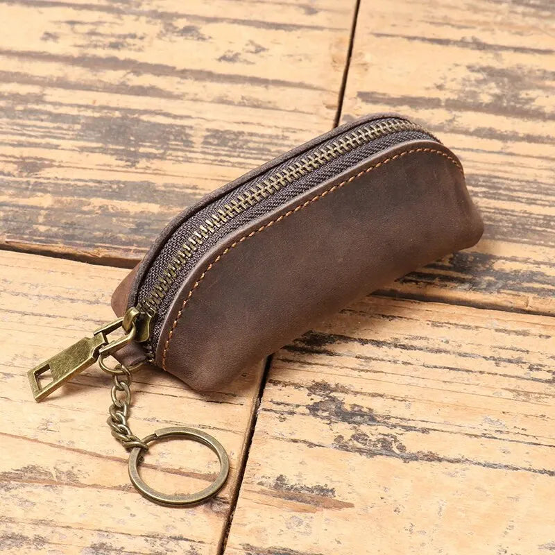 Echtleder Münz- und Schlüsselbörse – Cartera de mano con cremallera vintage aus Rindsleder für Karten &amp; Schlüssel 