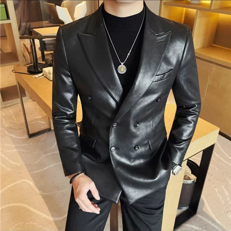 Rétro homme en cuir Sakko dans le style britannique – Blazer slim plus élégant pour les affaires, le temps, les fêtes et les banques