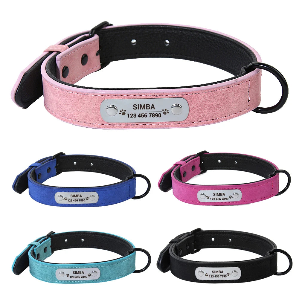 Personalisiertes Leder Hunde-Halsband & Leinen-Set – Gepolstertes, langlebiges Halsband mit Namensgravur für kleine, mittlere & große Hunde
