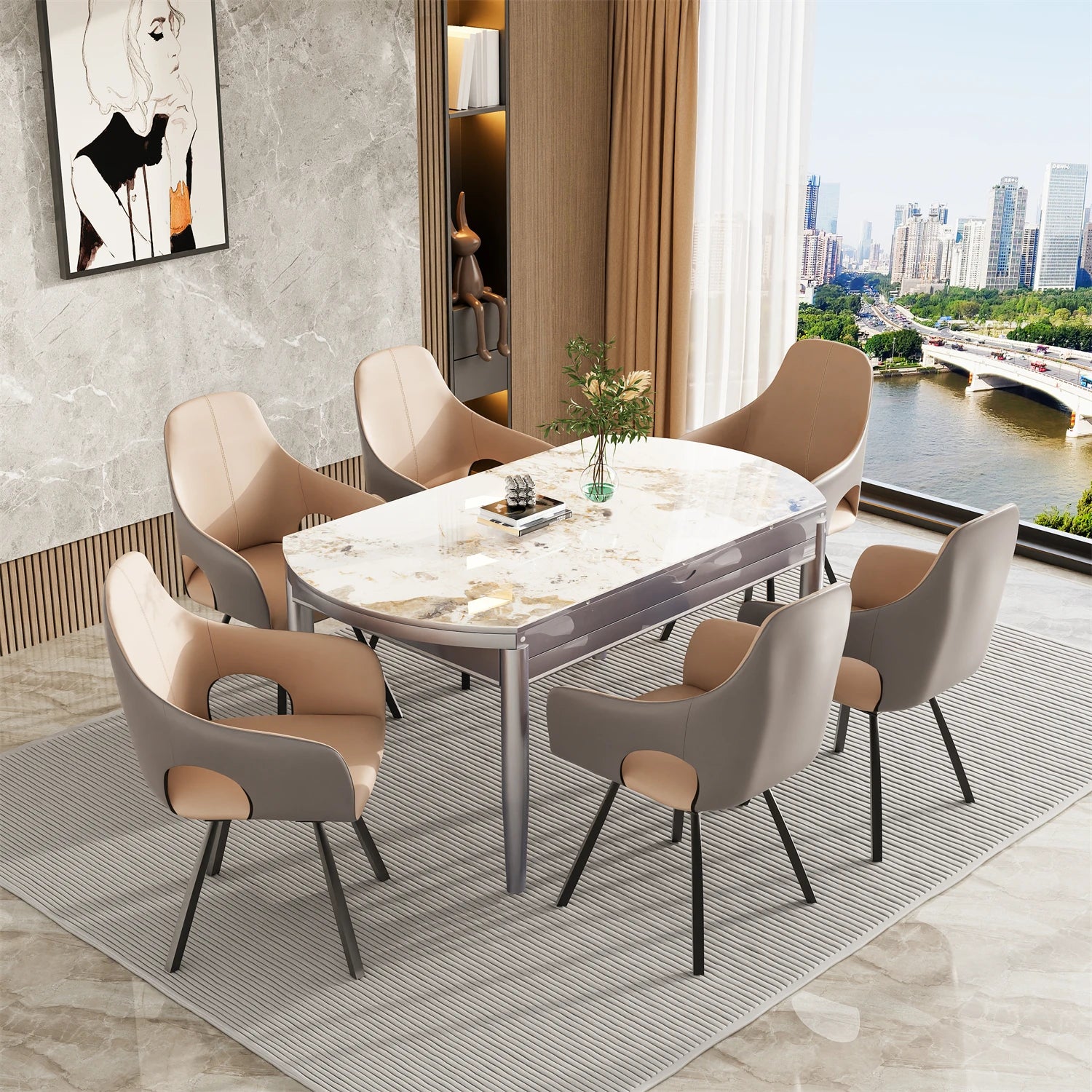 2er Set Drehbare Esszimmerstühle mit Armlehnen – Moderne Polsterstühle aus Mikrofaser-Kunstleder mit hoher Rückenlehne für Küche & Wohnzimmer