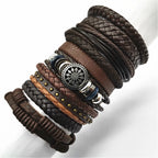 10er Set Lederarmbänder Unisex – Handgefertigte schwarze Wickelarmbänder im Casual & Sporty Style, größenverstellbar