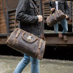 Luufan Vintage Crazy Horse Bolsas de viaje de cuero para hombres – Bolsa de viaje grande aus echtem Rindsleder mit Schloss &amp; Krokodil-Prägung