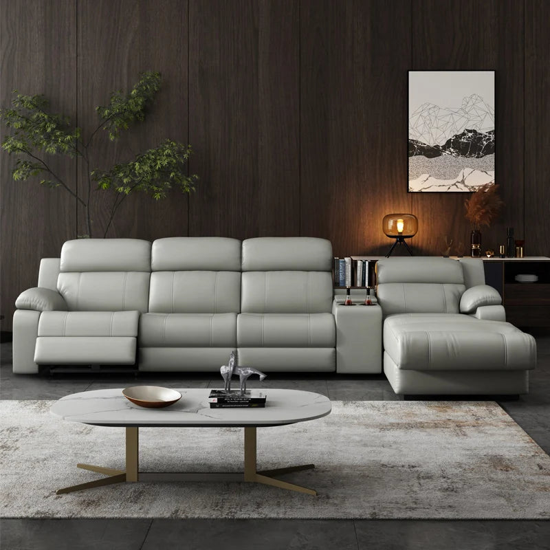 Modernes italienisches Elektro-Ledersofa – Multifunktionales Relax-Sofa mit verstellbarer Liegefunktion, Metall-Ecken und modularer Kombination