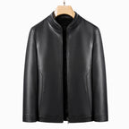 Veste en cuir pour homme au véritable Schafleder – Veste d'extérieur coupe slim avec revers, classique Kragen, noir