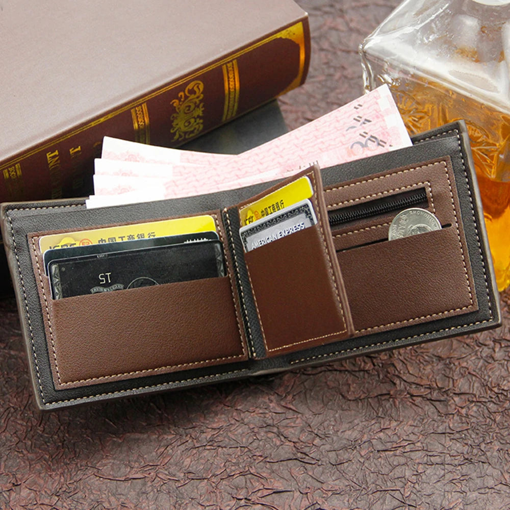 Kurze Herren Geldbörse – Slim Wallet mit Münzfach, Photofach &amp; Kartenhaltern aus Frosted PU-Leder