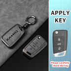 Premium Autoschlüssel Hülle aus Metall &amp; Leder für Skoda Kamiq - Faltbares Keyless Key Case Cover mit Schlüsselanhänger