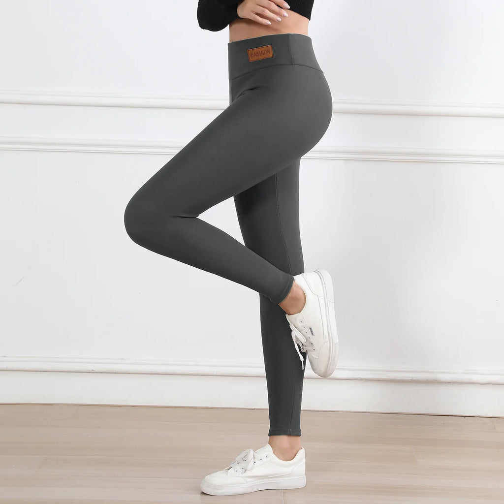Damen Winter Lederleggings High Waist – Gefütterte Thermo Leggings mit Samt-Fleece, warm & elastisch