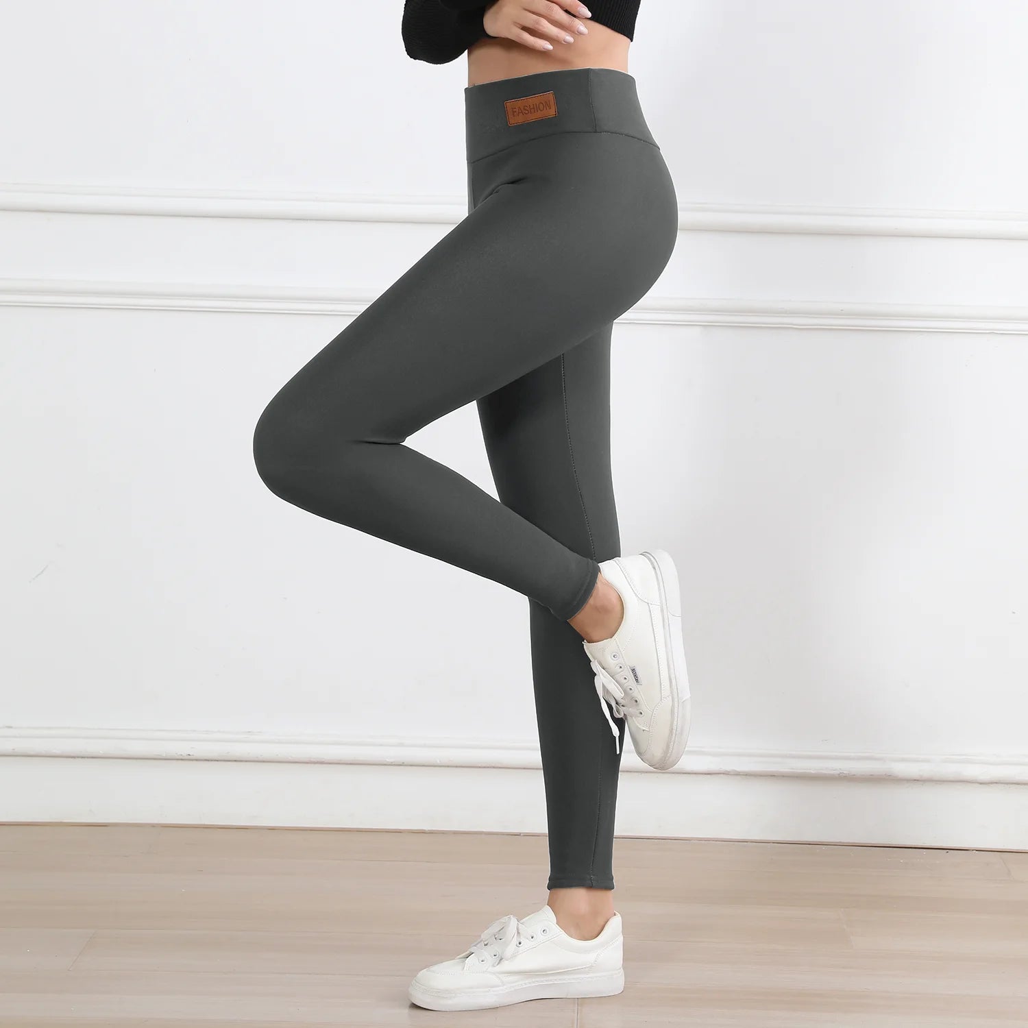 Damen Winter Lederleggings High Waist – Gefütterte Thermo Leggings mit Samt-Fleece, warm & elastisch