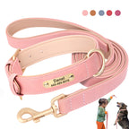 Personalisiertes Hunde-Halsband & Leinen-Set aus PU-Leder – Weich gepolstert, verstellbar, mit kostenloser Namensgravur für kleine, mittlere & große Hunde