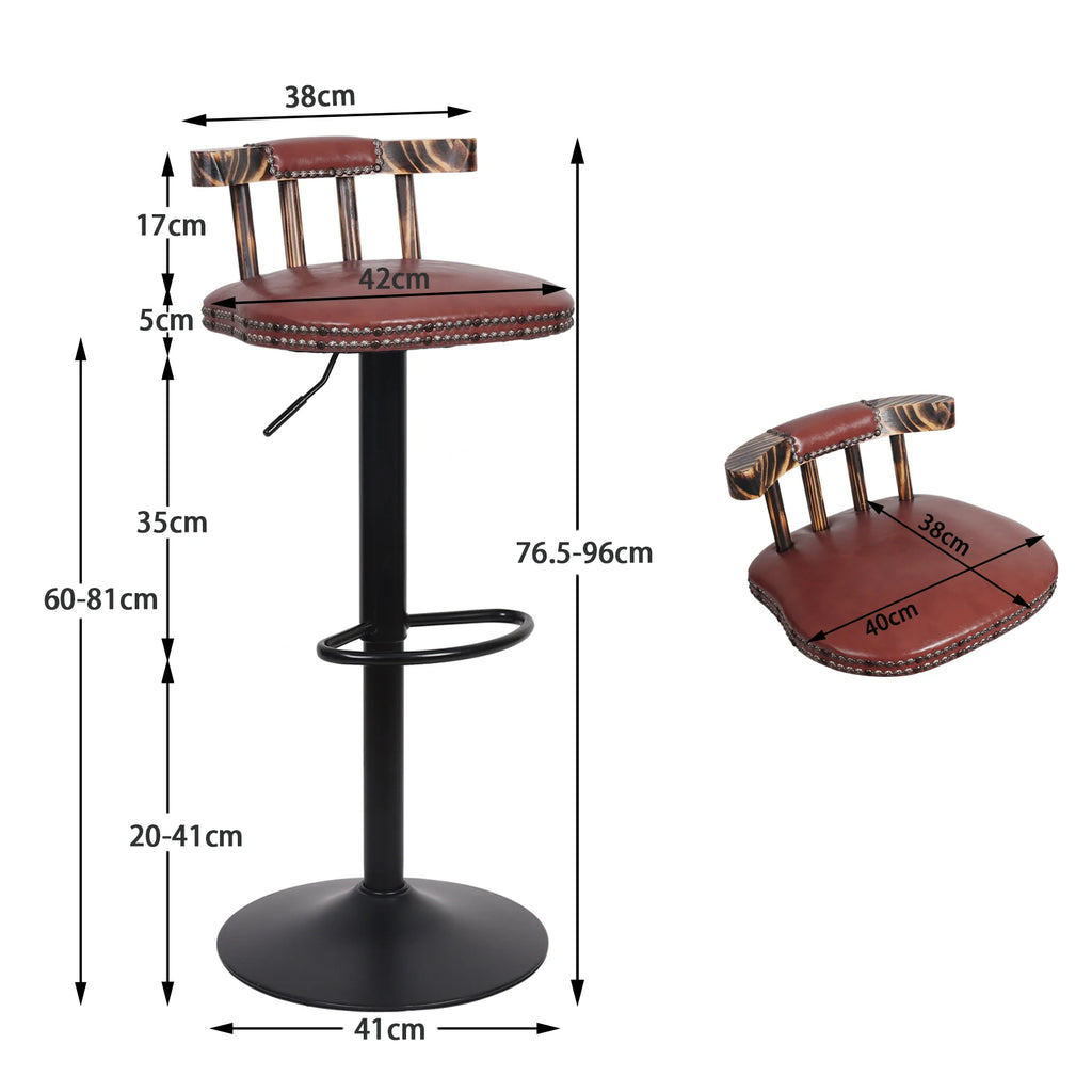 Industrielle Leder Barhocker 2er Set – Höhenverstellbar & 360° drehbar im Vintage-Design mit Holzrückenlehne