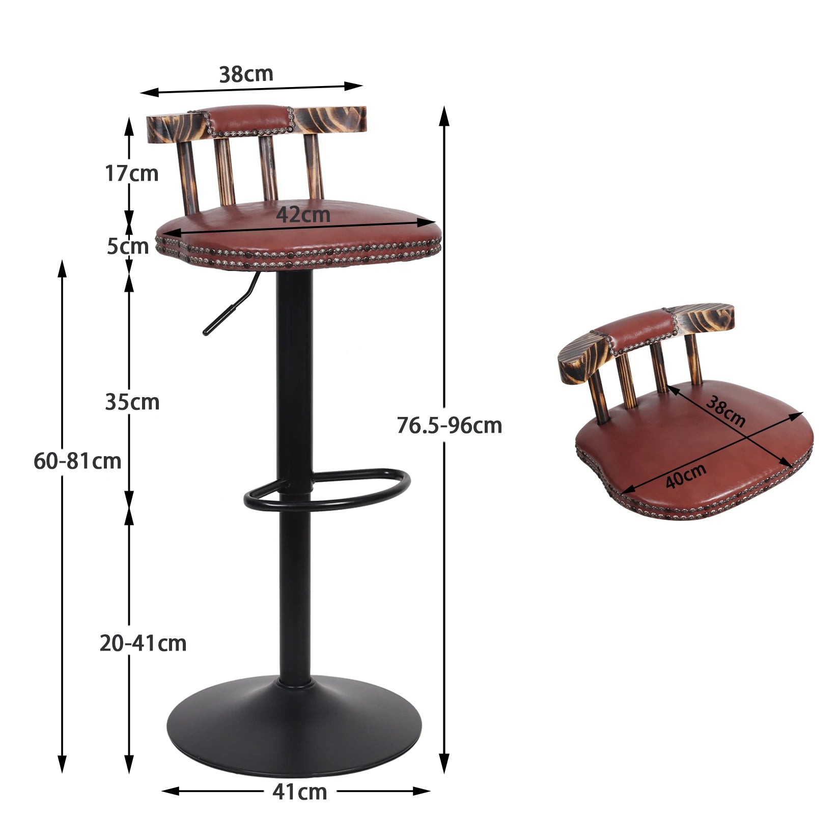 Industrielle Leder Barhocker 2er Set – Höhenverstellbar & 360° drehbar im Vintage-Design mit Holzrückenlehne